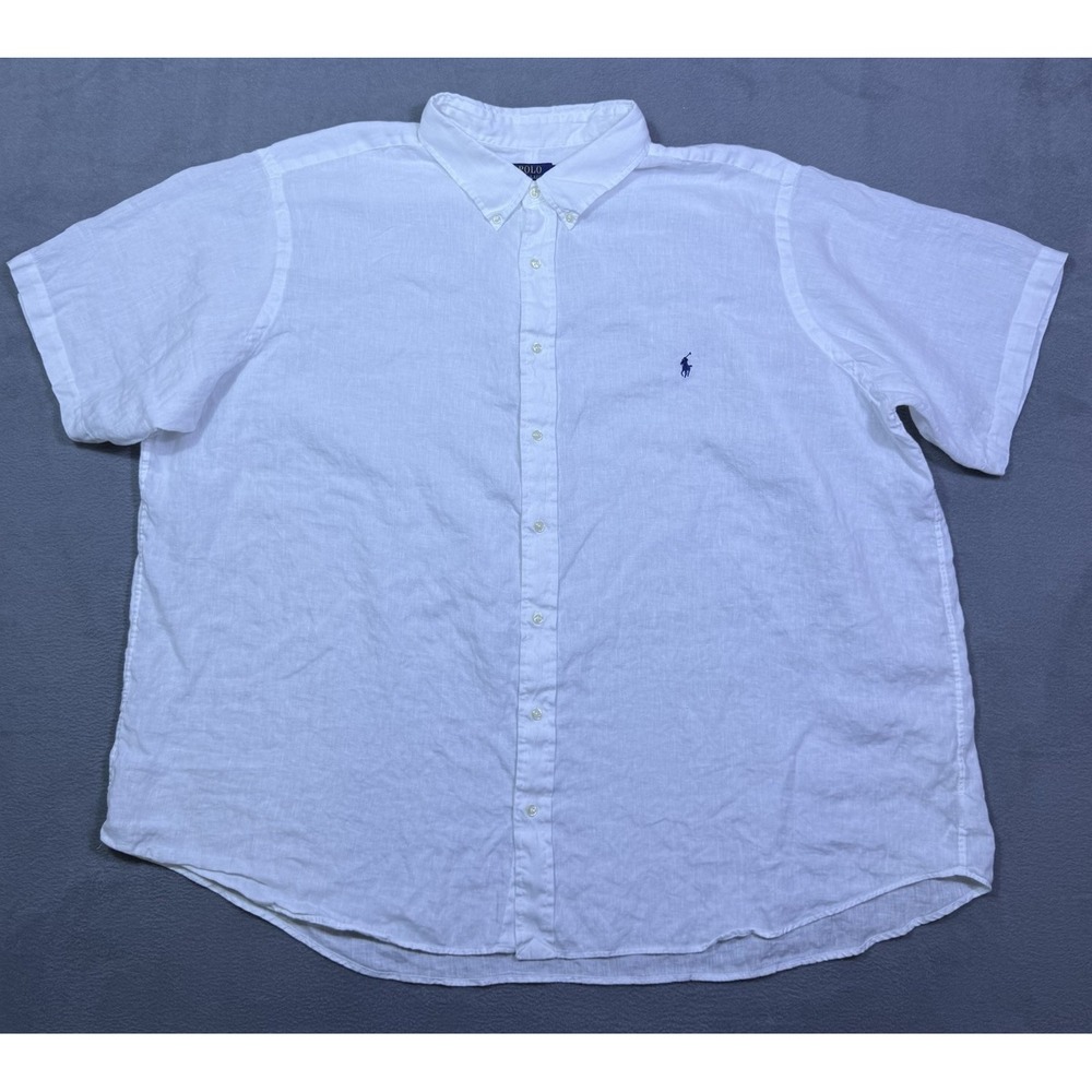Polo Ralph Lauren Shirt Mens 4XB White 100% Linen Normcore Dadcore Modern
